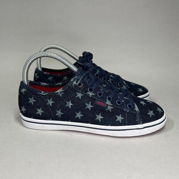 Vans Shoes Women's Size 6 Blue White Star Canvas Low Athletic Skate Sneakers - Picture 1 of 11